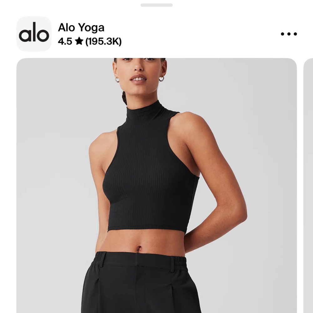 Ribbed Cropped Turtleneck Tank - Black